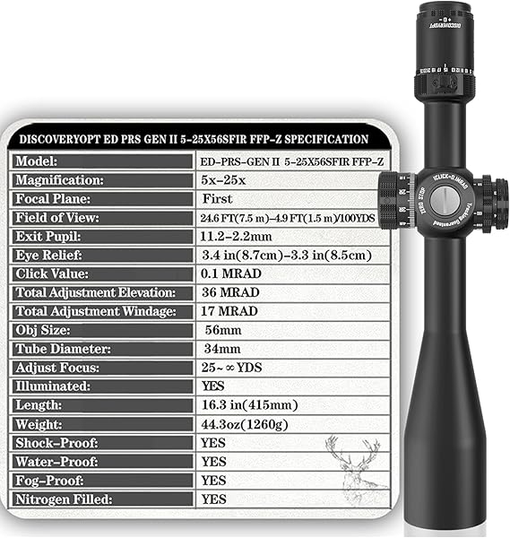 Discovery ED-PRS GENⅡ 5-25×56 SFIR FFP MRAD/MOA Zero Stop