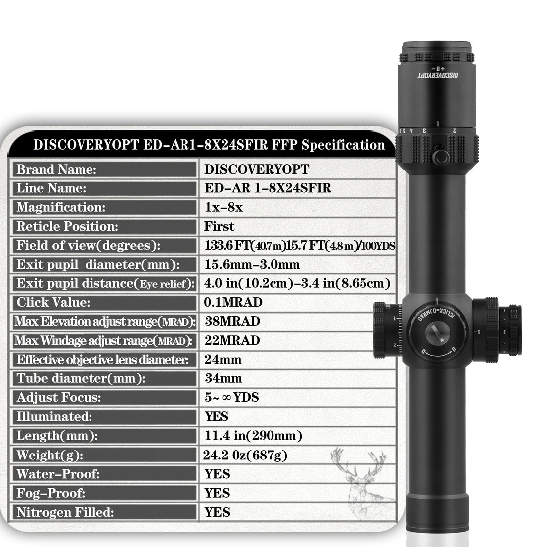 Discovery ED‑AR 1‑8×24 SFIR FFP‑MRAD LPVO