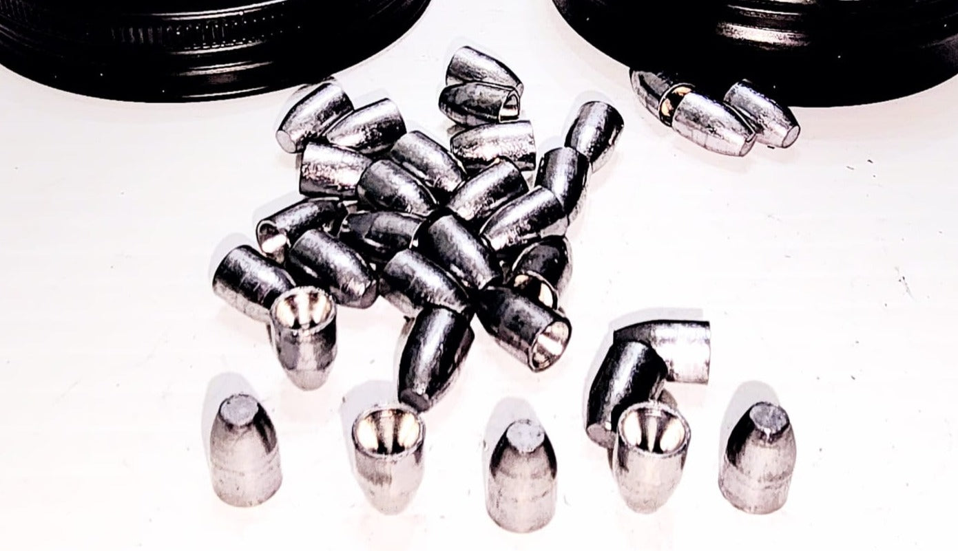 air gun ammo .25 caliber .250 26 grain and 37 grain slugs top views 